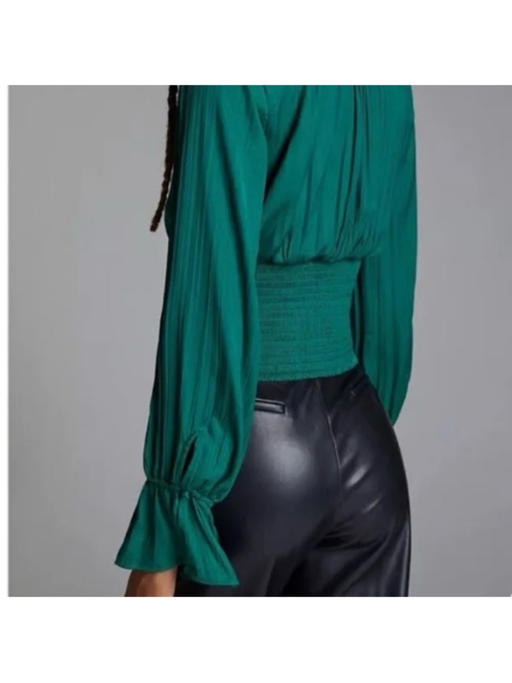 Anthropologie Flowy Satin Long Sleeve Green Blouse Size Medium $98 - Picture 9 of 9